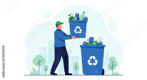 Man Recycling Waste in a City Illustrating Environmental Conservation Efforts
