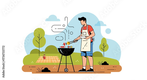 Person Grilling Food Outside During a Relaxed Day Of Fun and Leisure
