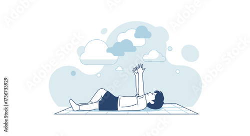 Person Lying Down Reaching Towards The Sky, Contemplating Dreams, Vector Illustration