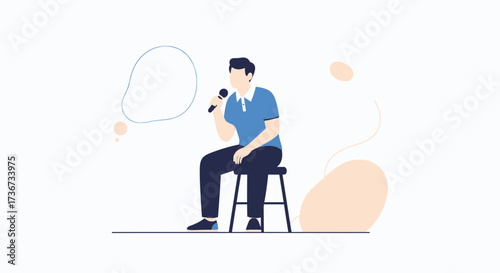 Person Mic Dialogue Minimalist Illustration Presenting Their Ideas With Thought Bubble