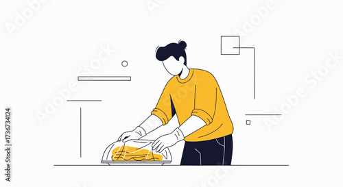 Person Preparing Food, Minimalist Illustration Depicting Culinary Activity or Meal Preparation