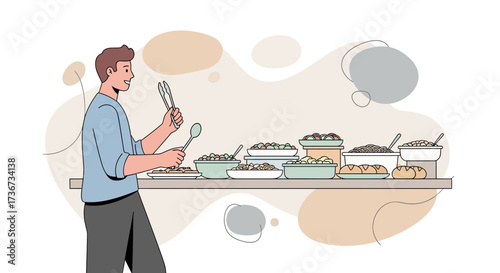 Person Preparing Meals At A Buffet, Catering For Many People Or A Special Occasion