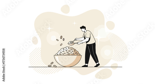 Person Preparing Oats In Minimalist Illustration With Animated Effects On Light Background