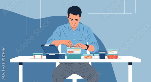 Person Preparing Nutritious Meal Containers For Lunch, Modern Illustration Design