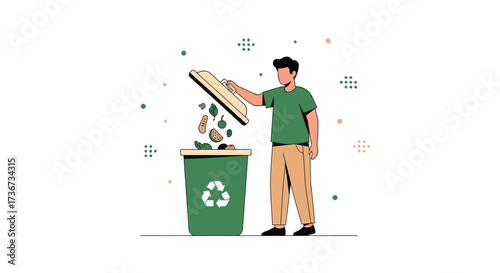 Person Recycling Organic Waste Into Bin, Promoting Environmental Preservation Practices