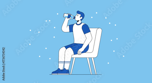 Person Refreshing With Hydration While Sitting On A Chair In A Minimalist Illustration