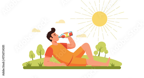 Person Relaxing Outdoors Under The Sun Sipping Refreshing Beverage Illustration