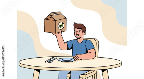 Person Showing Eco-Friendly Meal Box At Restaurant Table Ready For Eating Fresh And Healthy Food