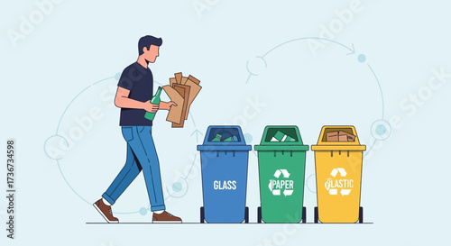 Person Sorting Recyclables Into Bins To Promote Sustainability and Reduce Waste