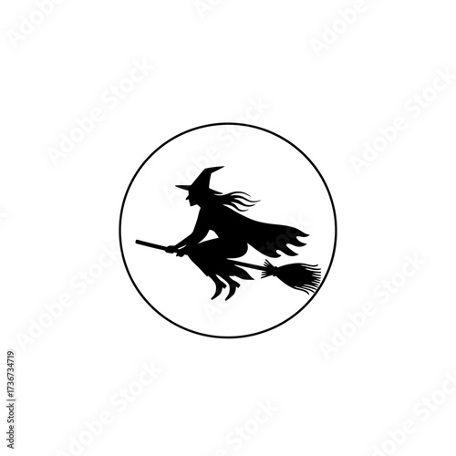 Black cat and witch flying silhouette vector illustration for Halloween design