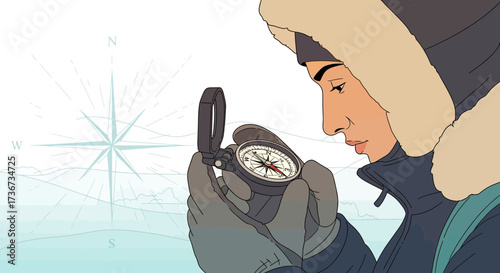 Person using a compass for navigation an illustration of a direction concept