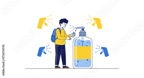 Person Using Hand Sanitizer with Sprayers Around to Prevent Virus Infection