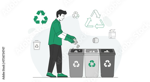 Person Utilizing Recycling Bins for Responsible Disposal of Waste and Eco-Friendly Habits Everyday