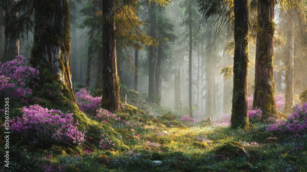 Fototapeta premium Enchanted Fairytale Forest at Sunrise