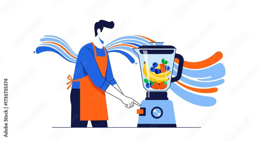 Obraz premium Preparing a Healthy Smoothie with Fresh Fruits and Powerful Blender for a Fresh Start