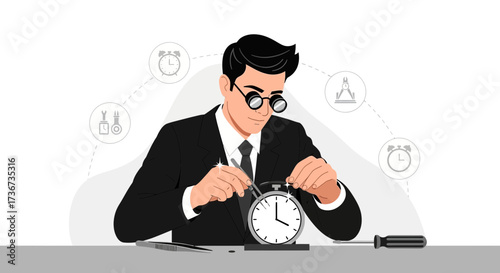 Precision Timekeeping: An Expert Adjusts A Classic Alarm Clock, Illustrating Expertise