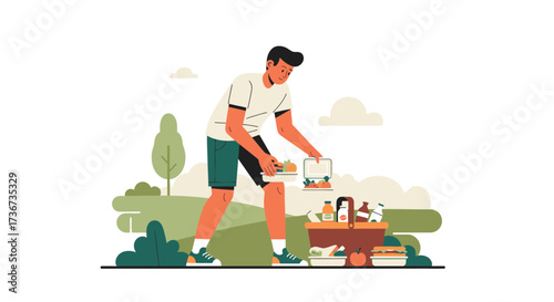 Preparing A Delightful Outdoor Picnic Featuring Food And Beverages In A Lush Park Setting