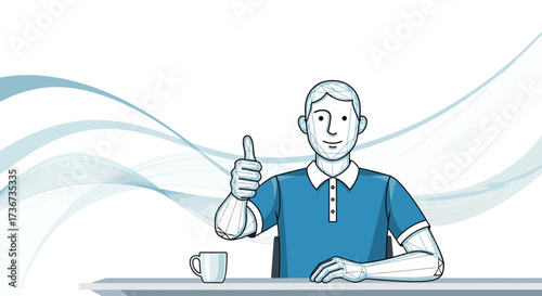 Positive Gesture Displayed By Digitally Rendered Man With Success Symbol