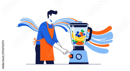 Preparing a Healthy Smoothie with Fresh Fruits and Powerful Blender for a Fresh Start