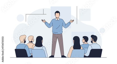 Presentation Dynamics Illustrating Speaker Engaging Attendees Within A Modern Conference Setting