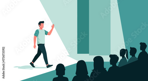 Presenter Acknowledges Audience While Illuminated By A Spotlight During A Lecture