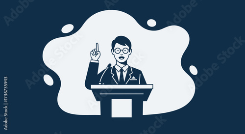 Presenter Delivering Information At A Conference, A Clear Modern Illustration On A Podium