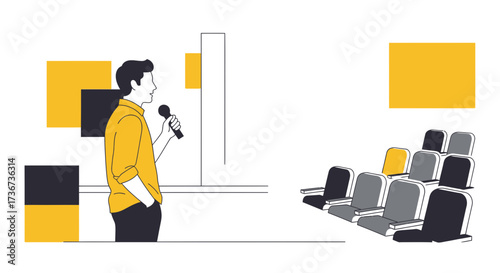 Presenting A Speech In Front Of An Audience Within A Conference Room Setting