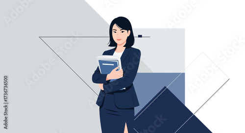 Professional Business Woman Holding Files, Modern Illustration, Clean Design, Vector
