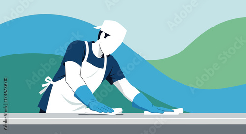 Professional Employed Personnel Cleaning Surfaces, Maintaining Pristine Environments, Keeping Clean