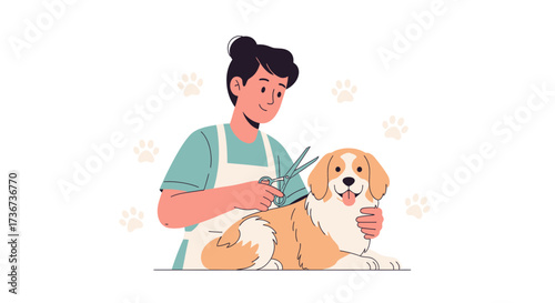 Professional Grooming Session for a Happy Dog with a Skilled Stylist in the Studio