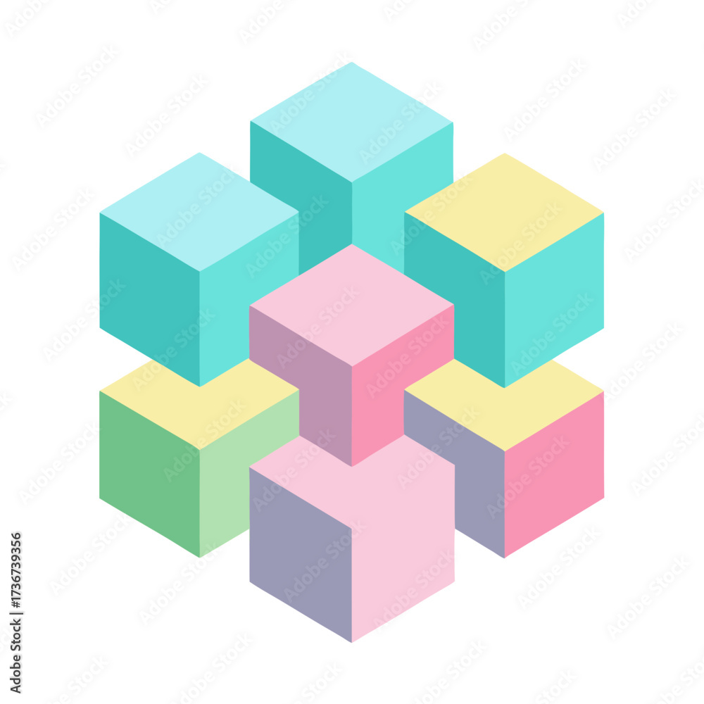 Obraz premium Isometric Cube Cluster Bright Pastel White Background
