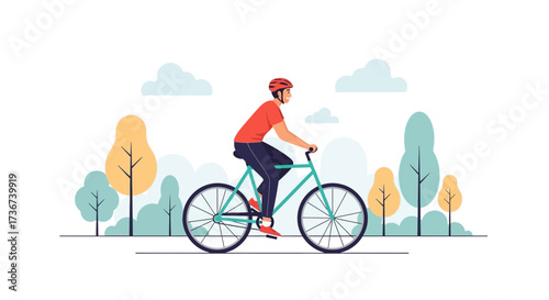 Man Riding Bike in Park Illustration: A Healthy Lifestyle and Outdoor Activity