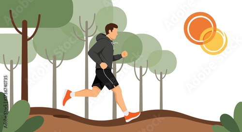 Man Running in a Park: Health and Fitness Illustration with Flat Design