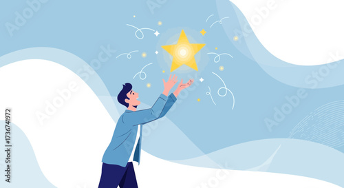 Reaching For Brightness: An Individual Striving To Grasp A Shining Celestial Point