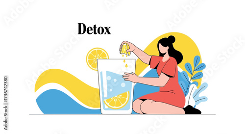 Refreshing Detox Drink Creation Depicted: Vibrant Illustration of Wellness and Health Boosting