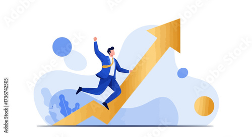 Successful Businessman Climbing Up The Arrow Symbolizing Business Growth And Achievement