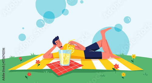 Relaxation Moment Featuring Enjoyment, Refreshment and Leisure on A Sunny Day Together
