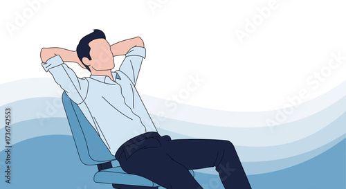 Relaxed Businessman Sitting in Chair and Thinking with Hands Behind Head in Illustration