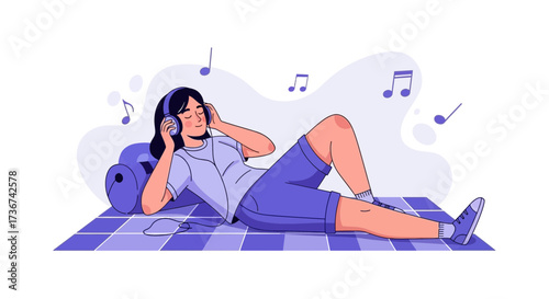 Relaxed Female Listening Music Enjoying Leisure Time Resting and Finding Inner Peace