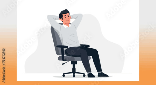 Relaxed Man Sitting in Office Chair with Hands Behind His Head Thinking or Resting