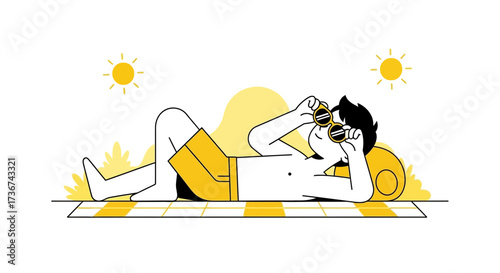 Relaxing In Sunlight: A Man Enjoys Leisure On Summer Holiday Perfect Day