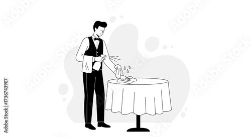 Restaurant Worker Cleans Tables And Sanitize The Surface For Maintaining Hygiene And Cleanliness
