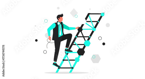 Man Climbs Abstract Ladder Towards Success and Achievement in Business World Illustration