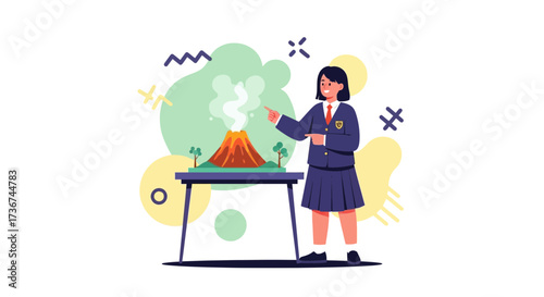 Scientific Demonstration Of Volcano Model And Scholar With Education Explanation