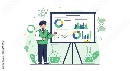 Science Teacher Explaining Graphs And Data Visualization, Presentation Concept