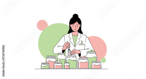 Scientist mixing ingredients in jars during a laboratory experiment for scientific research