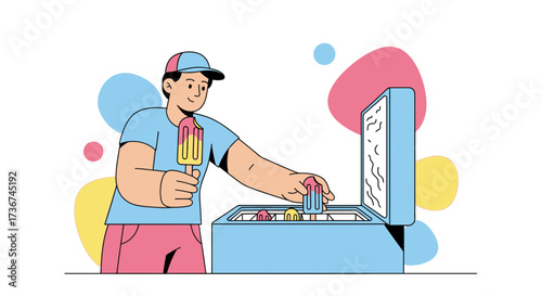 Seller Selects Delicious Ices, Tempting Summer Treat For Refreshing Moments, Delightful