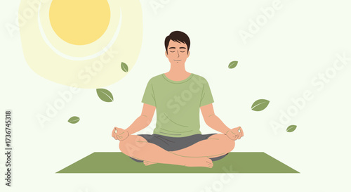 Serene illustration depicting a man in meditation surrounded by nature's elements