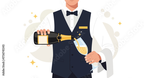 Sommelier Skillfully Pouring Champagne Into a Glass, Celebrating a Special Moment