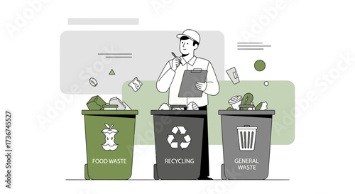 Sorting And Segregation Rubbish: Illustration Of Waste Management In Urban Environment